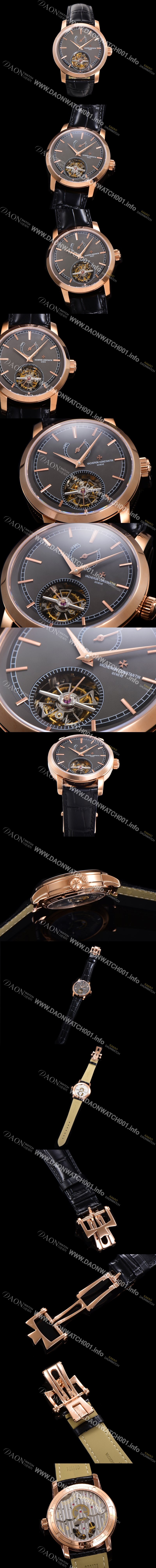 레플리카 [바쉐런콘스탄틴] 남성용 트레디셔널 투어빌론 자동형  18K 로즈골드 42mm 가죽줄 그레이다이얼 vac14085