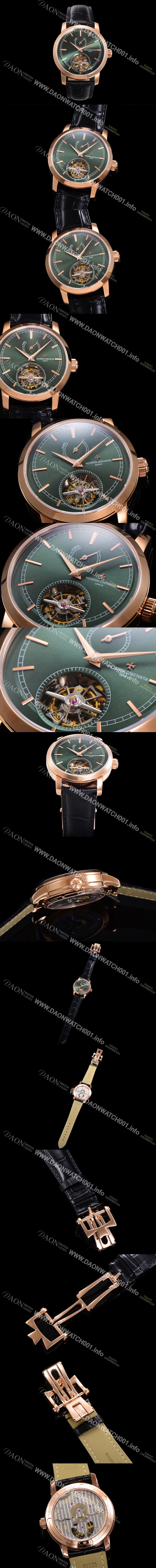 레플리카 [바쉐런콘스탄틴] 남성용 트레디셔널 투어빌론  자동형  18K 로즈골드 42mm 가죽줄 그린다이얼 vac23685