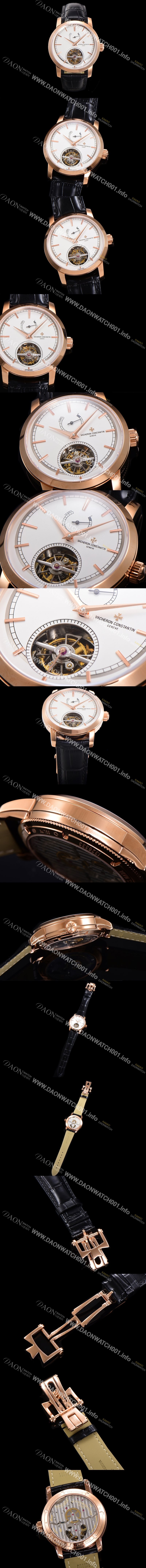 레플리카 [바쉐런콘스탄틴] 남성용 트레디셔널 투어빌론 자동형  18K 로즈골드 42mm 가죽줄 화이트다이얼 vac64750
