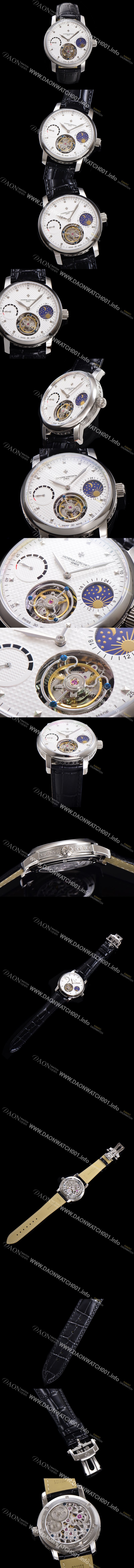 레플리카 [바쉐런콘스탄틴] 남성용 트레디셔널 투어빌론 오토매틱 문페이즈 44mm 가죽줄 화이트다이얼 vac07216