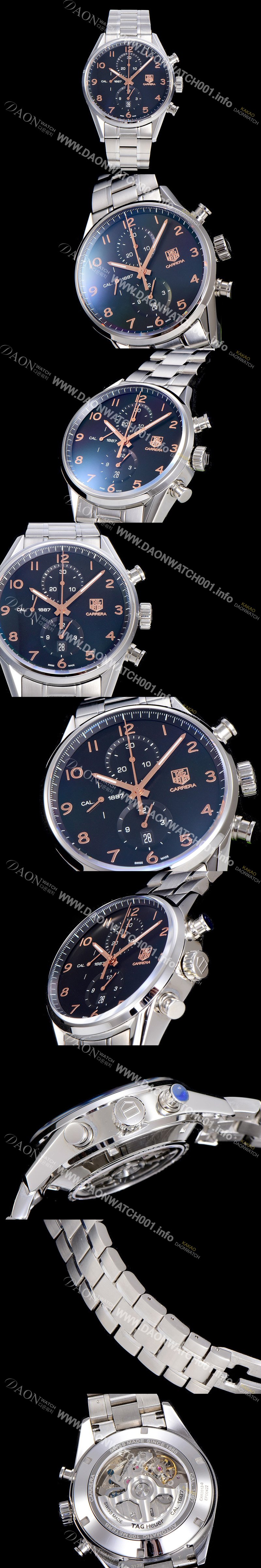 레플리카 [태그호이어] 남성용 까레라 칼리버 1887 크로노그래프 블랙 다이얼 7750 오토매틱 TAG4210