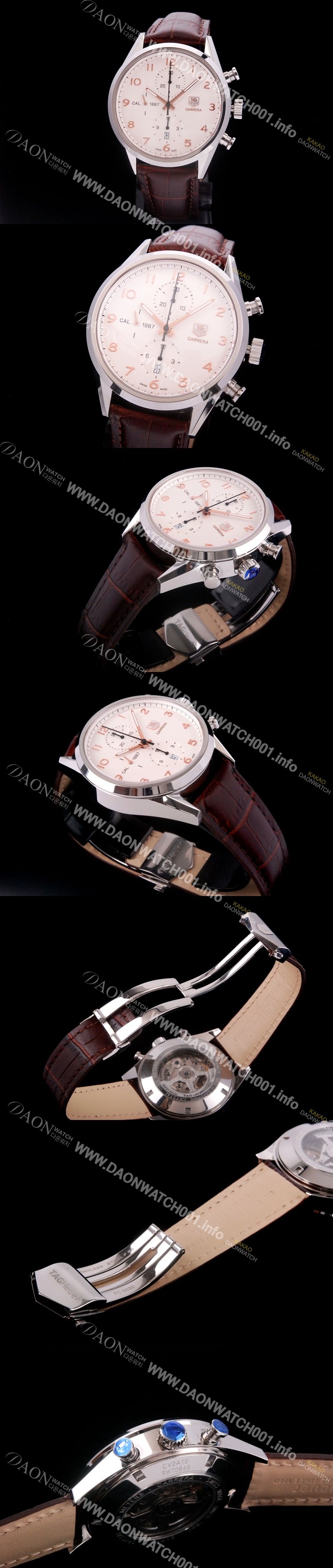 레플리카 [태그호이어] 남성용 까레라 칼리버 1887 크로노그래프 화이트 다이얼 7750 오토매틱 TAG4212