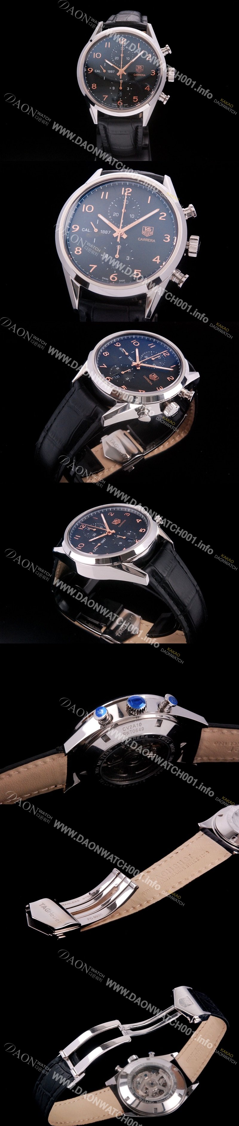 레플리카 [태그호이어] 남성용 까레라 칼리버 1887 크로노그래프 블랙 다이얼 7750 오토매틱 TAG4211