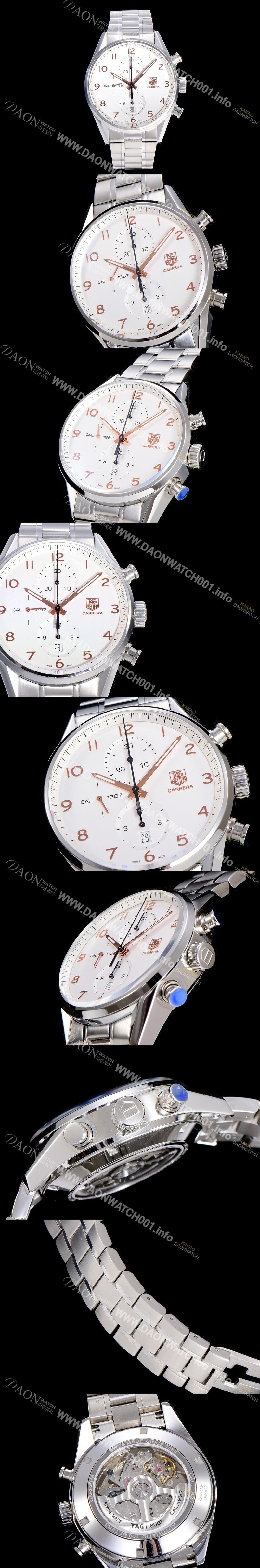 레플리카 [태그호이어] 남성용 까레라 칼리버 1887 크로노그래프 화이트 다이얼 7750 오토매틱 TAG4210