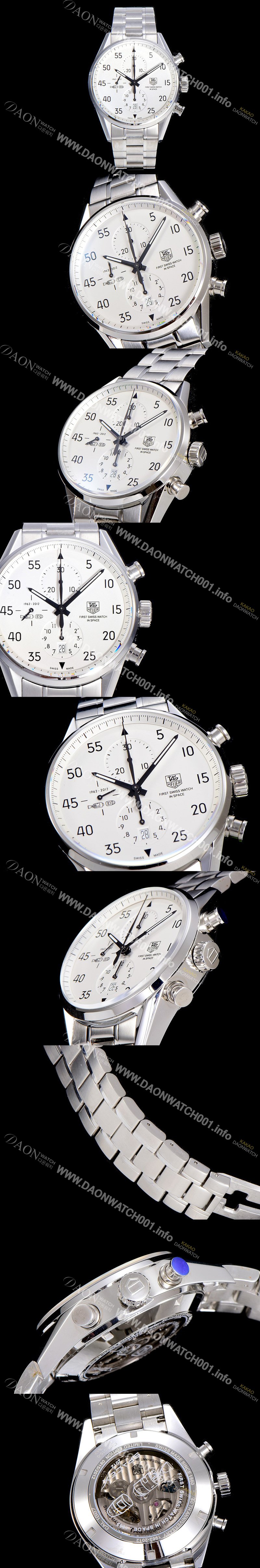 레플리카 [태그호이어] 남성용 까레라 칼리버 1887 크로노 화이트 다이얼 TAG4215