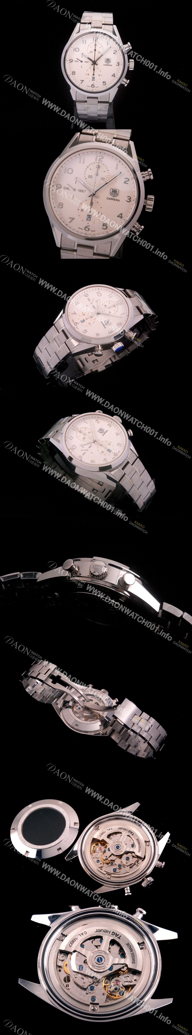 레플리카 [태그호이어] 남성용 까레라 칼리버 1887 크로노그래프 화이트 다이얼 7750 오토매틱 TAG4204