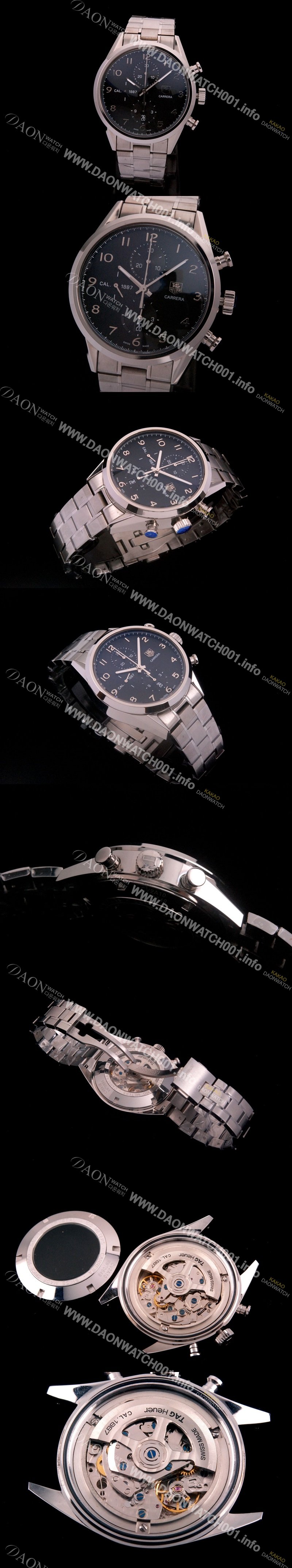 레플리카 [태그호이어] 남성용 까레라 칼리버 1887 크로노그래프 블랙 다이얼 7750 오토매틱 TAG4202