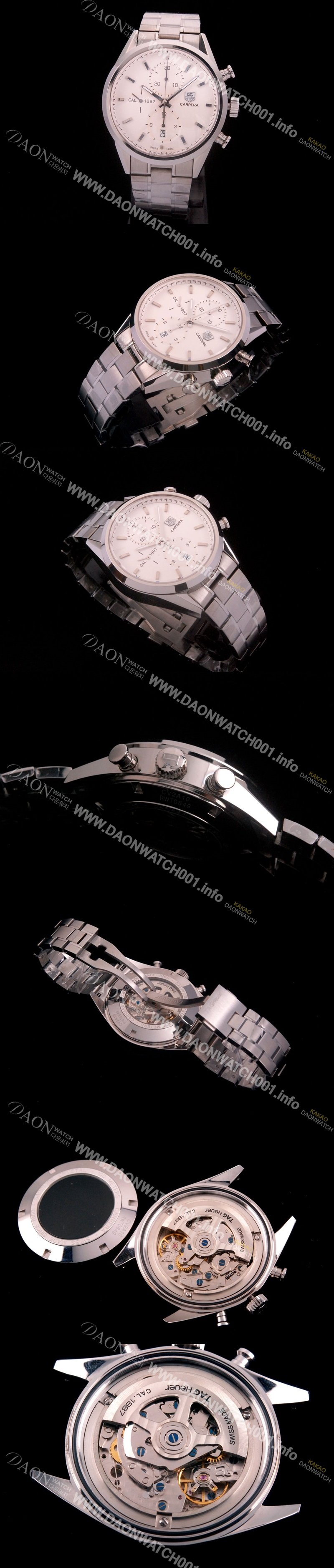 레플리카 [태그호이어] 남성용 까레라 칼리버 1887 크로노그래프 화이트 다이얼 7750 오토매틱 TAG4201