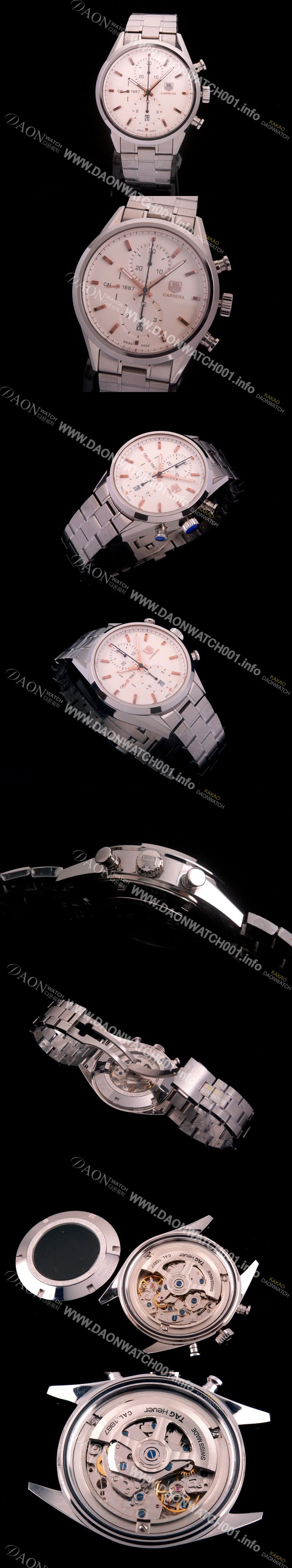 레플리카 [태그호이어] 남성용 까레라 칼리버 1887 크로노그래프 화이트 다이얼 7750 오토매틱 TAG4200