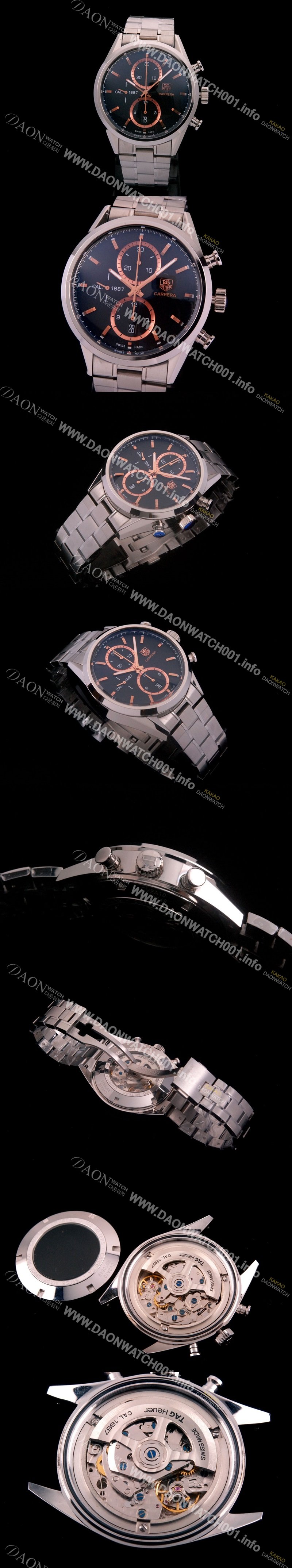 레플리카 [태그호이어] 남성용 까레라 칼리버 1887 크로노그래프 블랙 다이얼 7750 오토매틱 TAG4203