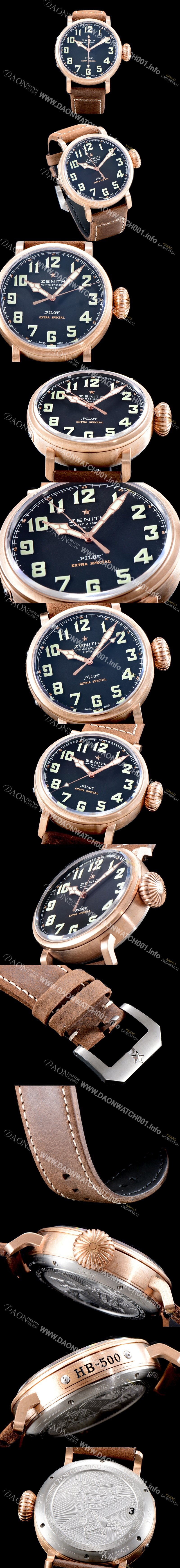 레플리카 [제니스] 남성용 파일럿 타입20 45mm 오토메틱 워치 블랙다이얼 ZEN4225