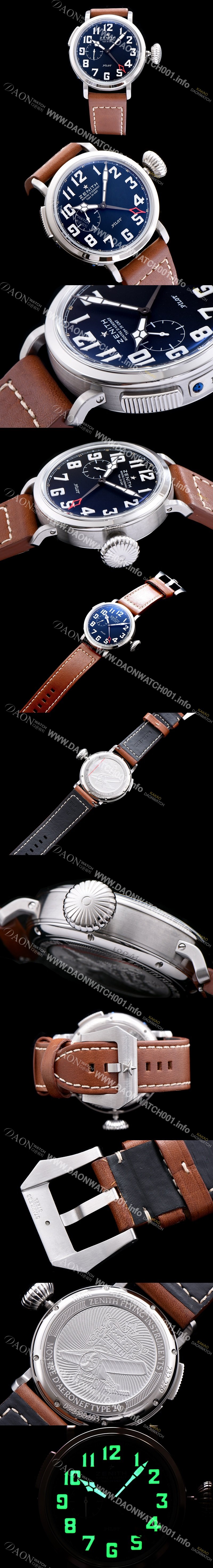 레플리카 [제니스] 남성용 파일럿 타입 20 GMT 1903 블랙 다이얼 브라운 레더 스트랩 아시안 23석 오토매틱 ZEN4221