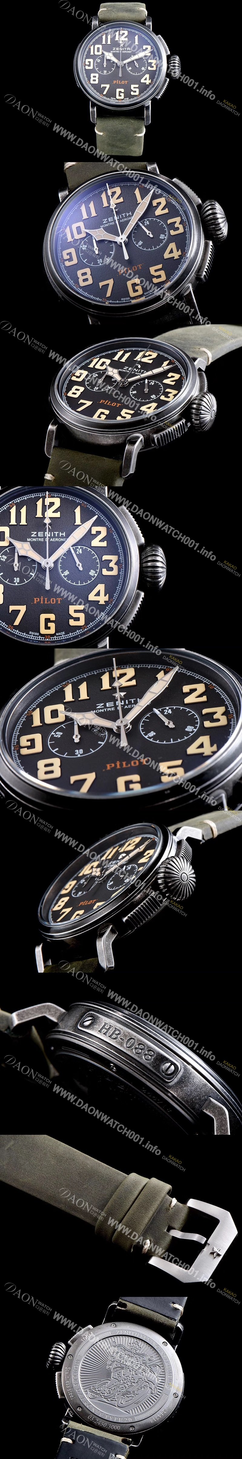 레플리카 [제니스] 남성용 파일럿 11.2430.4069/21.C773 빈티지 헤리티지 타입20 크로노그래프 그레이 샌드 다이얼 오토매틱 무브먼트 ZEN4212