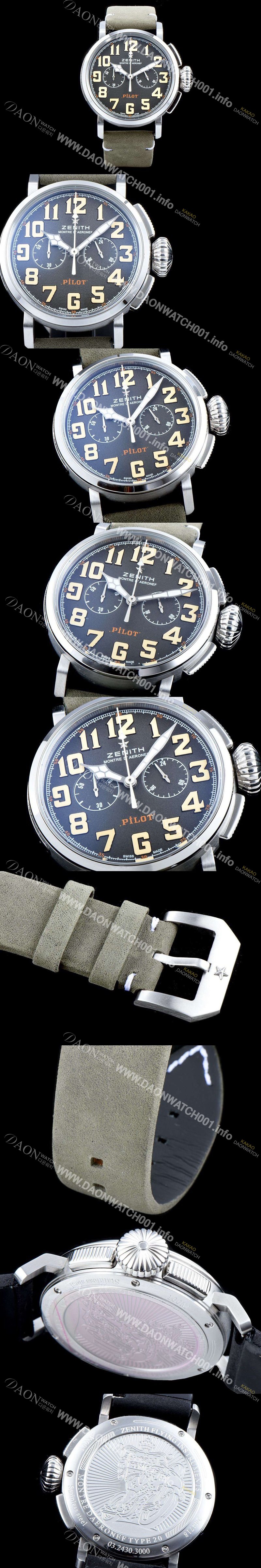 레플리카 [제니스] 남성용 파일럿 헤리티지 타입20 11.2430.4069/21.C773 톤업!!크로노그래프 슬레이트 그레이 그랜드 다이얼 일본 수입산 쿼츠 무브먼트 ZEN4200