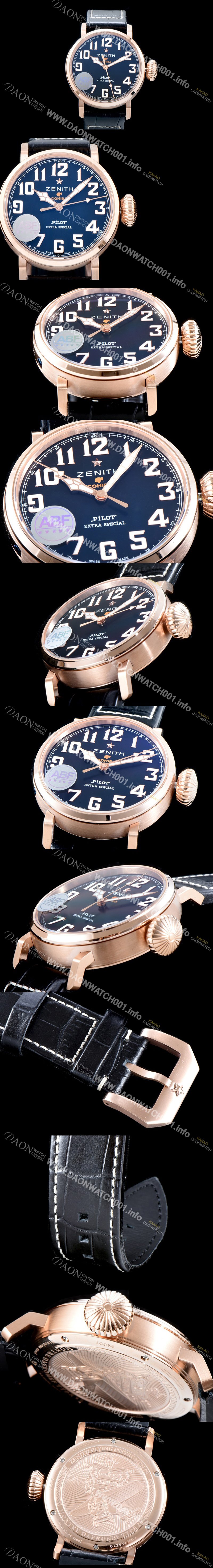 레플리카 [제니스] 남성용 파일럿 타입20 18.2430.679/27.C721 코이바 스페셜!! 고급스러운 18K 로즈골드 케이스 블랙 다이얼 오토매틱 무브먼트 ZEN4201