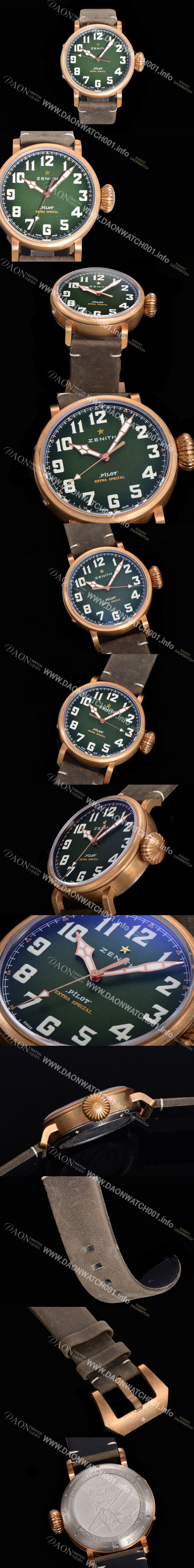 레플리카 [제니스] 남성용 파일럿 29.2430.679/63.I001 타입 20 애드벤쳐 브론져제질 오토매틱 9015무브 45미리 가죽시계 그린다이얼 ZEN72812